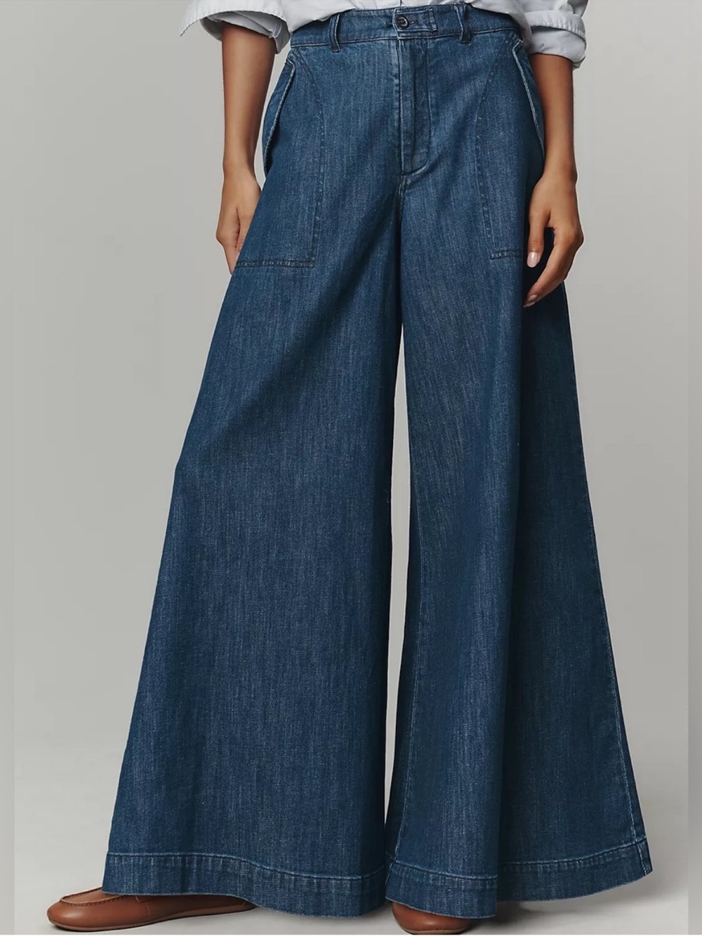 Pilcro Wide-Leg Denim Jeans in Deep Blue extra wide size 29 Anthropologie - Picture 6 of 8